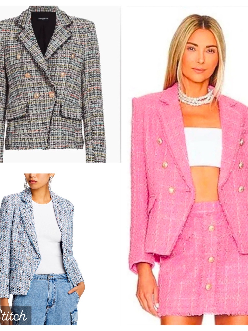 3 generation love tweed, blazers, jacket, size, large, pink, blue, black white